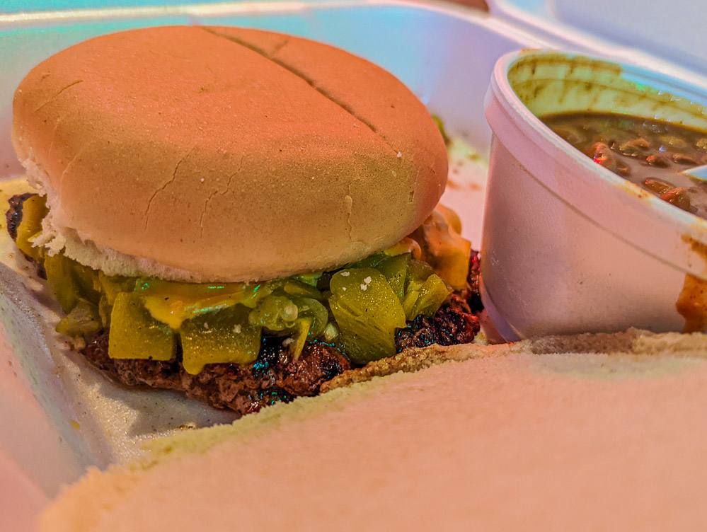 Hatch Green Chile Cheeseburger at Sparky's