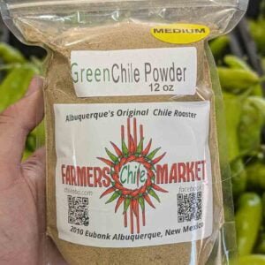 a 12 ounce bag of Farmers Chile Market Hatch green chile powder