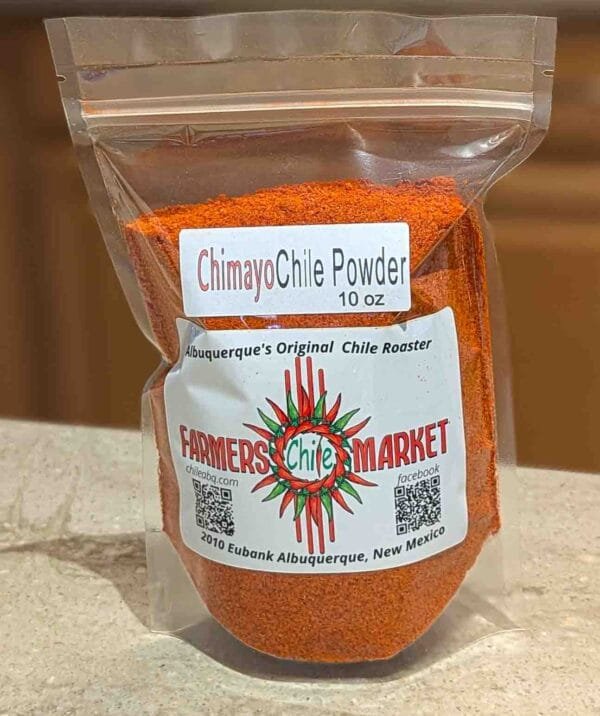 a 10 oz bag of Farmers Chile Market Chimayo chile powder