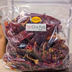 an 8 oz bag of dried hot flavored Hatch red chile pods