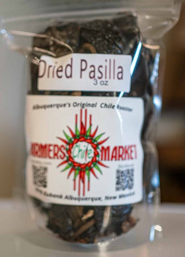 a bag full of dried Mexican pasilla chile